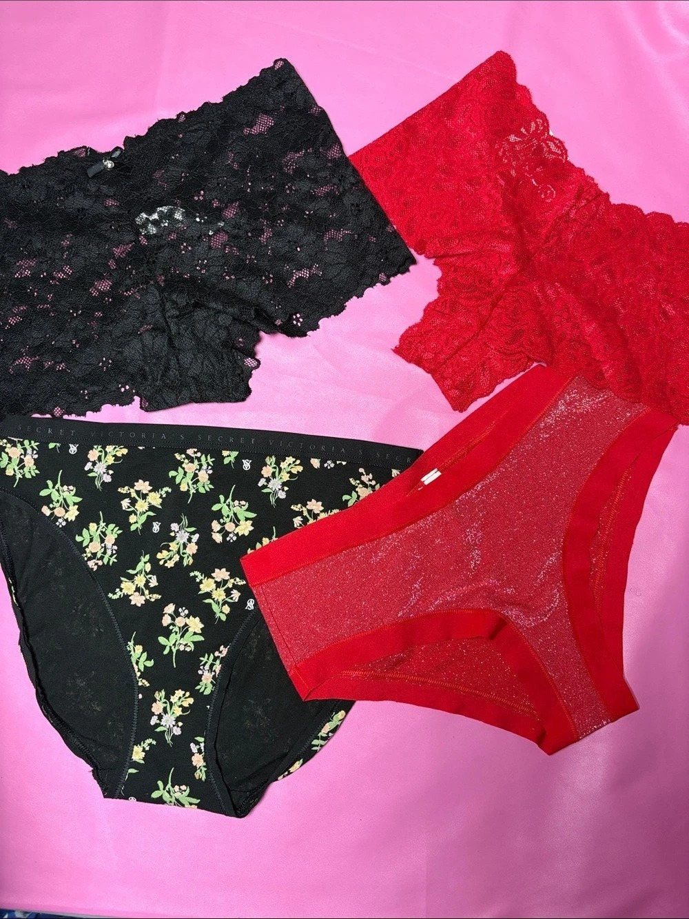 Lace & Floral Panties Black & Red Size Small NWT